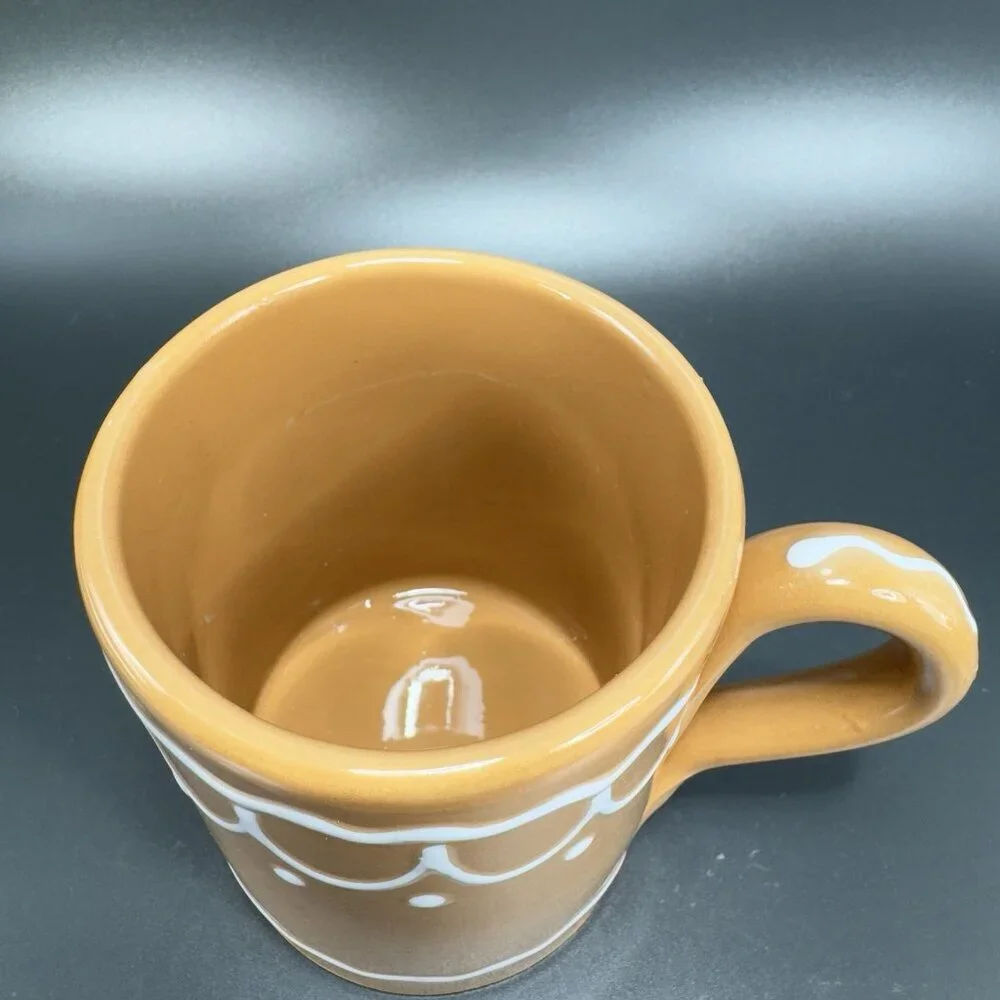 Pier 1‎ Coffee Mug Cup Brown Gingerbread White Swirl Mug Hand Painted Italy